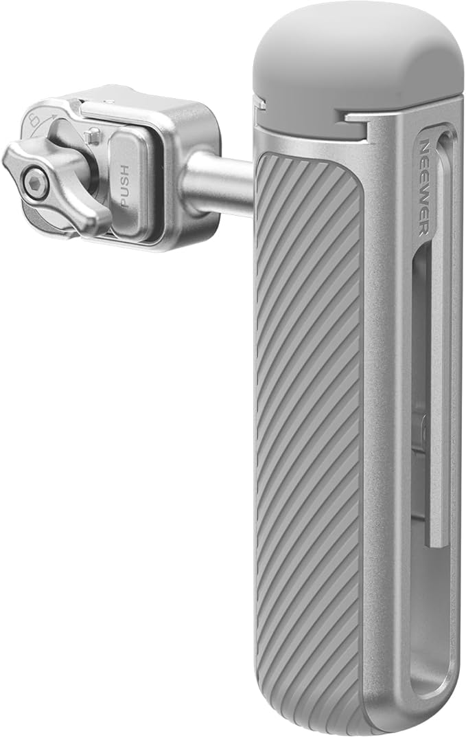 NEEWER Quick Release Side Handle with Anti Off Cold Shoe, 360° Rotation, Nonslip Grid, Compatible with iPhone 16 Pro 16 Pro Max S25 Ultra Phone Cage Accessories, Silver + Gray, PA045