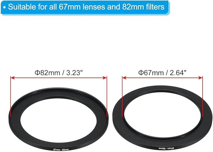 PATIKIL 67mm-82mm Metal Step Up Ring with Cleaning Cloth, 2 Pack Camera Lens Filter Adapter Ring Aluminum Filter Adapter Ring for Camera Lenses Hood, Black