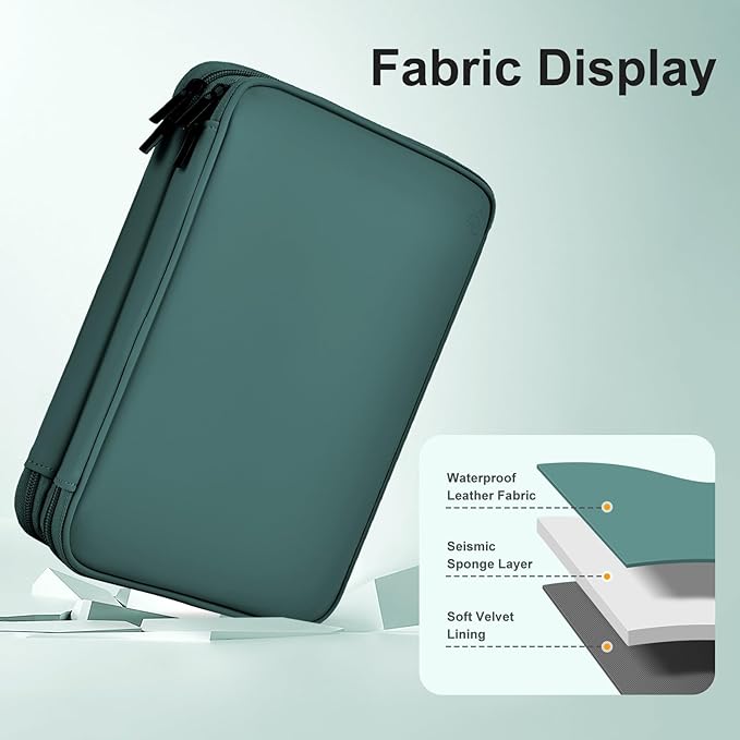 Leather Cord Organizer Travel Waterproof Travel Cable Organizer Bag Portable Tech Organizer Travel Case for Charger Electronic Accessories(Deep Green, Double Layer-Small)