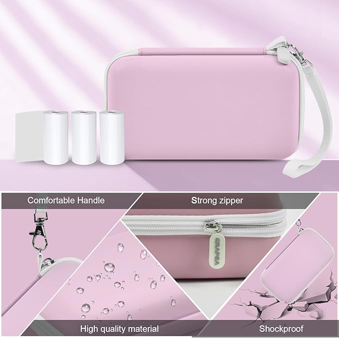 Grapsa Kids Instant Print Camera Case and 3 Rolls Instant Camera Refill Print Paper -Pink