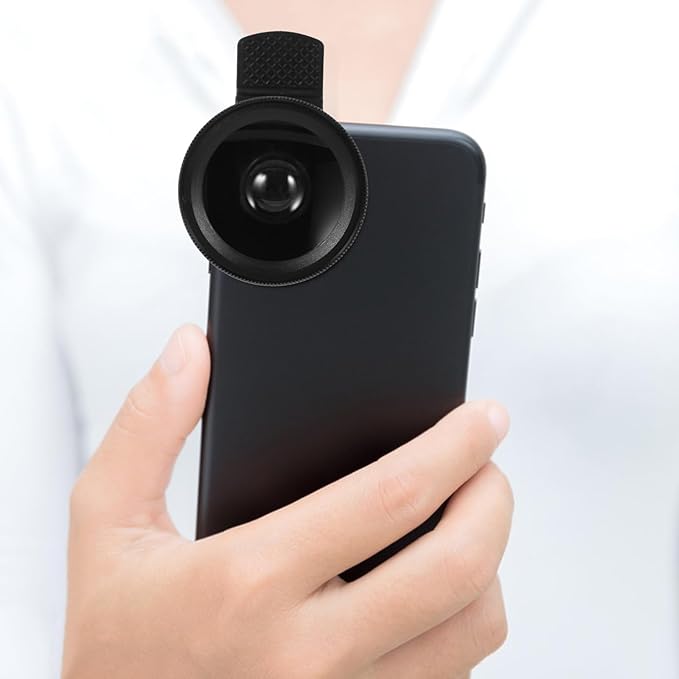 Clip-on Phone Lens 37mm 0.45x Wide Angle and 49mm UV Macro Lens 2-in-1 with Clamp for Smartphones and Tablets Black for Mobile Photography