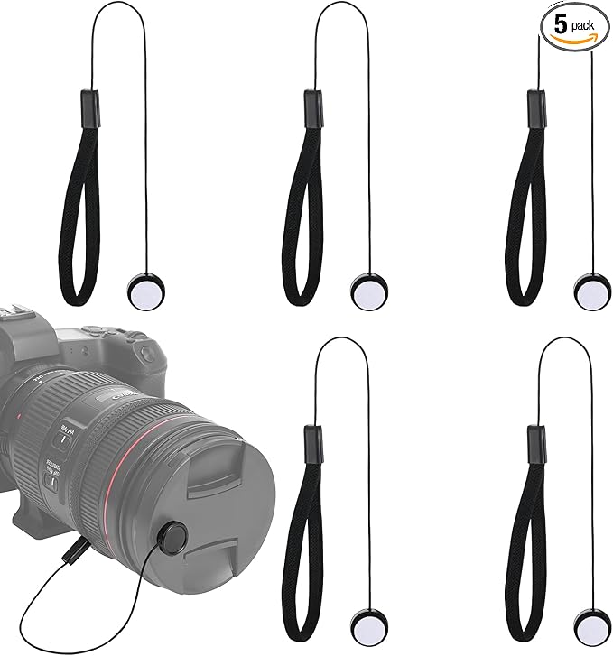 5 Pack Lens Cap Leash, Lens Cap Keeper, Camera Lenses Caps Leash with Elastic for Mirrorless Camera Lenses