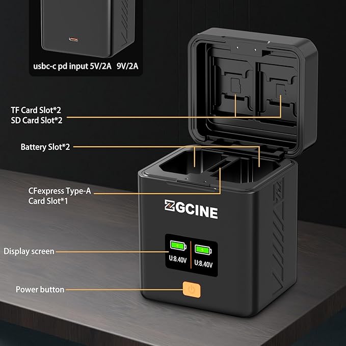ZGCINE PS-FW50 Dual USB-C Charger Case Box with PD Fast Charging for Sony NP-FW50 Battery, Compatible with Sony a6500, a6300, a6000, a7, a7s, a5100, a5000, a7r, a7 ii & More, NOT Built-in Battery
