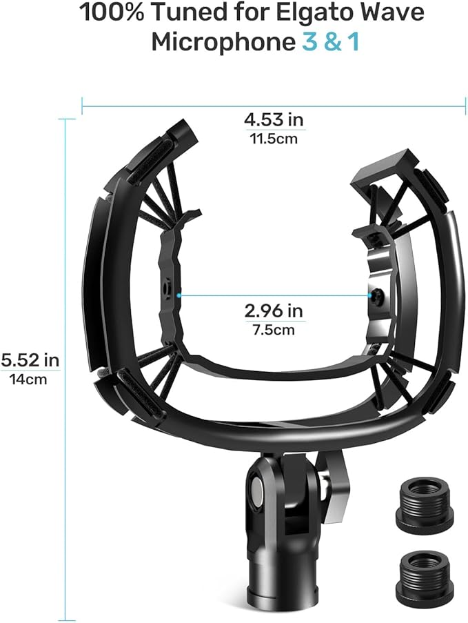 Wave Shouck Mount [Custom Built for Elgato Wave:3/1], Anti-Vibration Suspension Elastic Shock Mount Holder Clip Mic Mount Stand with 3/8" or 1/4" Screw Adapter Compatible with Wave:3/1 Microphone