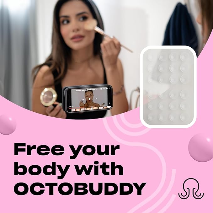 OCTOBUDDY Classic - Silicone Suction Phone Case Adhesive Mount - Hands-Free, Strong Grip Holder for Selfies & Videos - iPhone & Android Compatible - 2.25″ x 3.25″, Transparent