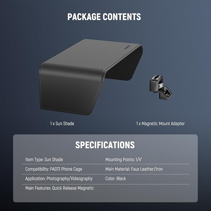 NEEWER Sun Shade Compatible with iPhone 16 Pro Phone Cage (PA073) Only, Quick Release Magnetic Sun Hood Anti Glare Reflection Visor for Outdoor Vlogging Mobile Photography, PA093