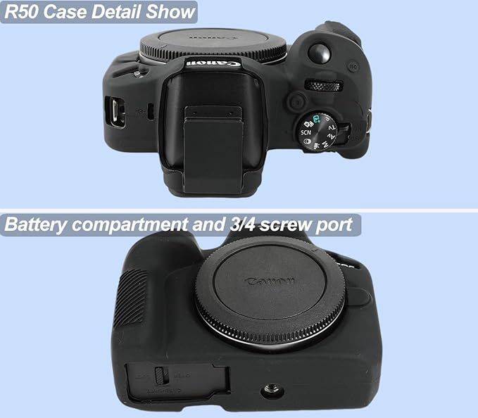 Pocoukate Case for Canon EOS R50 Camera, Soft Silicone Protective Cover Skin with Screen Protector Accessories for Canon EOS R50 Mirrorless Camera Silicone Case - Black
