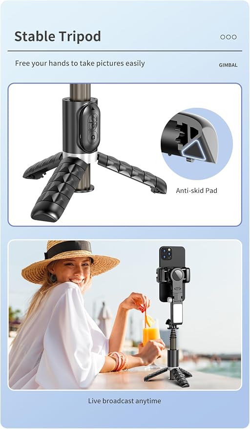 Gimbal Stabilizer for Smartphones,3-Axis Stabilizer Tracking Selfie Stick with Tripod Suitable for 360 Degree Steering with Remote Control The Best Choice for Vlog and Live Broadcast