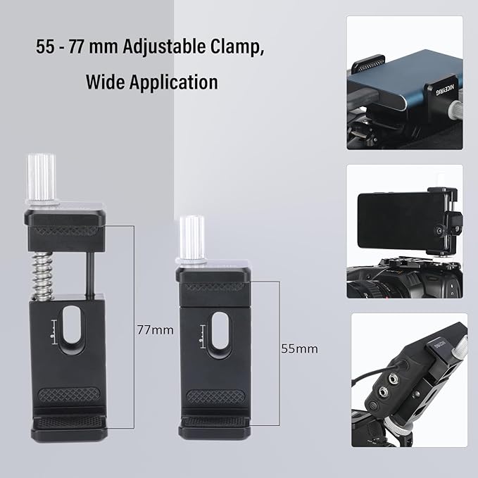 NICEYRIG T5 T7 SSD Bracket with Cold Shoe Mount for BMPCC 4K/6K/6K Pro Z Cam, 57mm to 77mm Adjustable Clamp for Sumsung T5 T7 SSD Cell Phone [Updated Version] - 477
