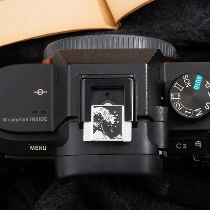 Kanagawa Wave Pattern Camera Hot Shoe Cover Shutter Button for Sony A1 A7C A7CR A7CII A7R A7M2 A7M3 A6700 A6600 A6500 A6400 A6300 (Aluminum Alloy-Hot Shoe Cover)