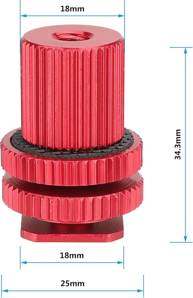 CAMVATE Camera Hot Shoe Mount to 1/4"-20 Female Thread Screw Adapter for DSLR Camera Rig (Red,2 Pieses)-3064