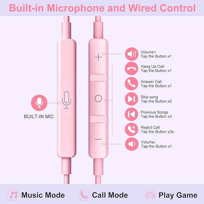 USB C Headphones Wired Earbuds for iPhone 17 16/15 Pro Max/iPad Pro, with HiFi Mic Volume Control Type C Earphones for Samsung Galaxy S25/S24/S23 Ultra, Noise Cancelling for iPhone 15 Headphones, Pink