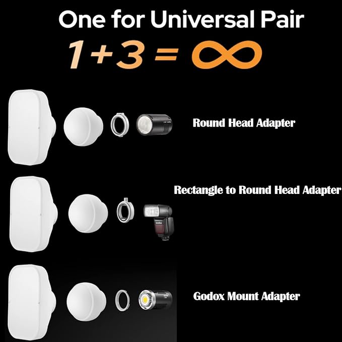 Godox ML-CD15 Flash Diffuser Modifier Bundle Diffusion Dome for V1S V1C V1N V1F V1O V860III V860II V850III TT685II TT600 TT685 AD200 AD200PRO AD300PRO AD400PRO ML30 ML60 ML60BI(Included 3 adapters)
