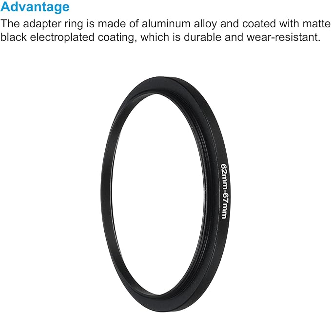 PATIKIL 62mm-67mm Metal Step Up Ring with Cleaning Cloth, 2 Pack Camera Lens Filter Adapter Ring Aluminum Filter Adapter Ring for Camera Lenses Hood, Black