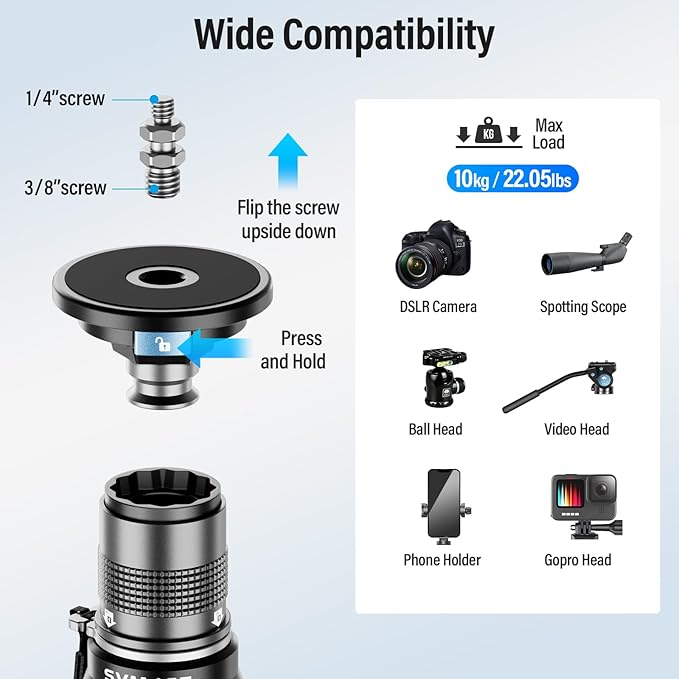 SIRUI SVM-165 Rapid Monopod for Cameras, 65” Carbon Fiber Monopod with Feet, One-Step Rapid Height Adjustment, Lightweight for DSLR Camera, Modular 3 in 1, Max Load 22lbs