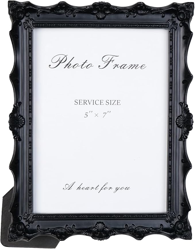 Cuspin 5x7 Picture Frame Black, Gothic Frames Handcrafted Resin Photo Frame with Exquisite Carved Details & Glass Front, Vintage Antique Design for Wall Hanging or Tabletop Display, Home Decor