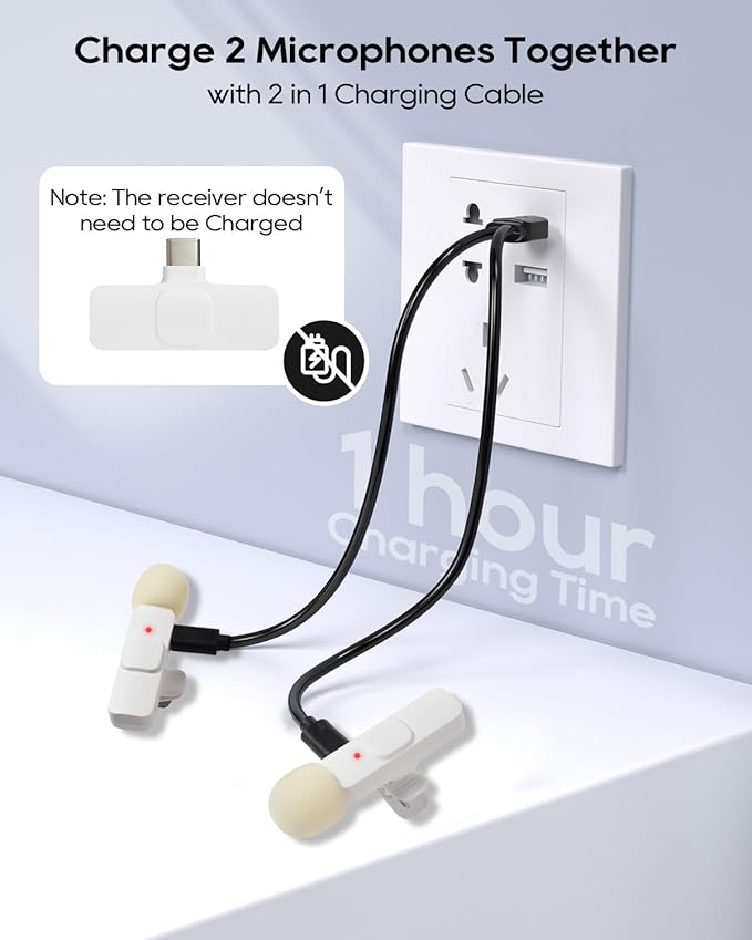 Mini White Microphone for iphone Android Phone Tablet ipad PC, Usb C Wireless Lavalier Mic for Video Recording Vlogging Youtube Tiktok Podcast Interview content creators, Tiny Microphones Clip on Mics