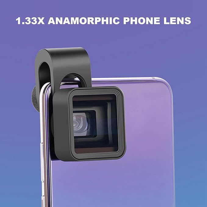 Mobile Anamorphic Lens 1.33X Wide Screen Deformation Lens, Aluminum Alloy Optical Glass, High Definition Video, Easy to Install, for Smart Phones and iOS Pads