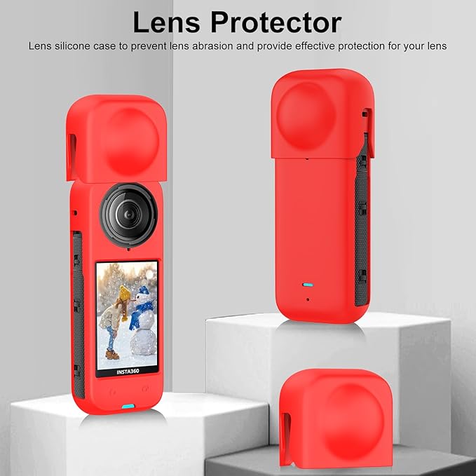 PULUZ Silicone Protective Case for Insta360 X4 with Lens Cap, Soft Camera Protective Cover and Standard Lens Guard for Insta 360 X4 Accessories(Red)