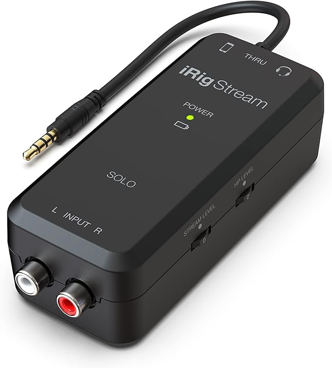 IK Multimedia iRig Stream SOLO audio interface for iOS & Android devices, iPhone, iPad, with 1/8" TRRS jack & 2 RCA, connects directly to mixers & Dj decks