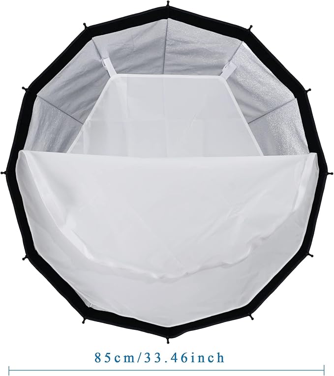 WELLMAKING 33.4inch/85cm Parabolic 16K Softbox Quick Set up and Folding, with Diffusers/Honeycomb Grid/Bag,Compatible with Bowens Mount Light for Portrait or Product Photography Studio Flash Monolight