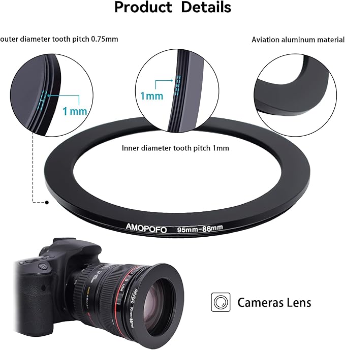 95mm Lens to 86mm Camera Filter Ring,95mm to 86mm Step-Down Ring Filter Adapter for 86mm UV,ND,CPL,Metal Step-Down Ring