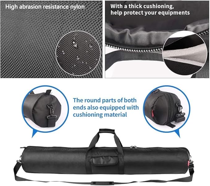 HEMMOTOP Tripod Carrying Case, 39x7in All Sides Thick Padded Tripod Bag with Shoulder Strap and Handle, Heavy Duty Light Stand Bag with Two Zippered Pockets for Pool Cue, Speaker Stand -R10018