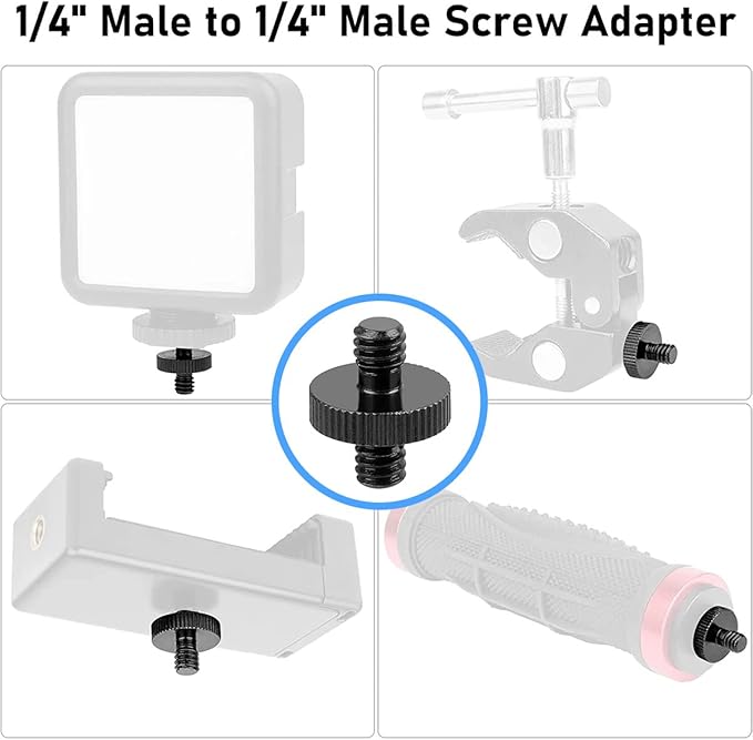 Threaded Tripod Screw Adapter Double Head Stud Standard Mounting Thread Converter 1/4" Male to 3/8" Female Adapter Set for Camera Cage Mount Light Stand Monopod Shoulder Rig Tripod,Camera Monitor