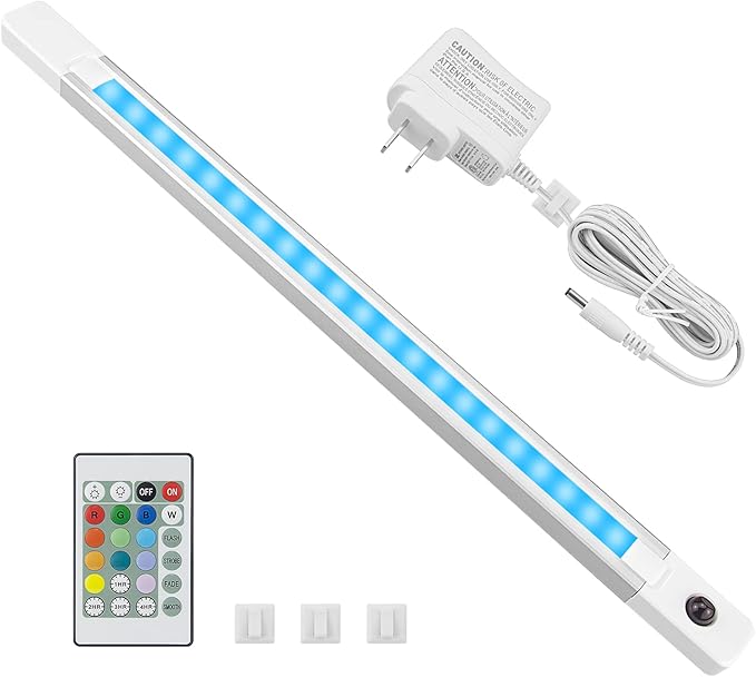 BIGMONAT Under Cabinet Light with Remote, Stick on Color Changing Under Counter Lighting, Plug in RGB LED Light Bar with Timer for Kitchen Sink Shelf Cupboard Closet Pantry Desk TV Stand Backlight
