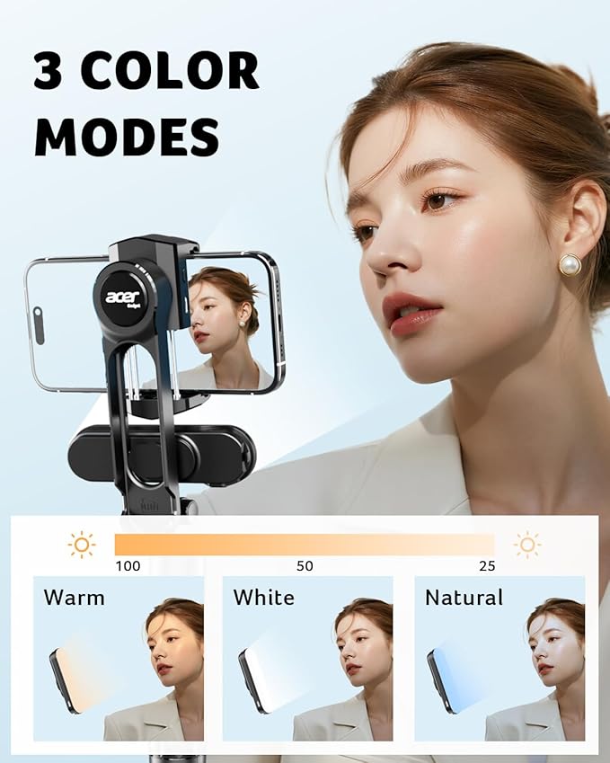 acer Gimbal Stabilizer 1Axis for iPhone/Cell Phone/Smartphone/Android with Remote Control&Light, Portable Gimbal Tripod Auto Balance Handheld Selfie Stick for Video Recording, Vlogging, Live Streaming