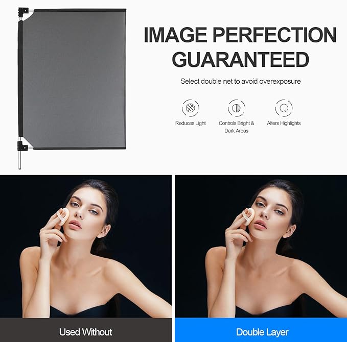 WELLMAKING 36x27'' Light Reflector Flag kit, 3-in-1 Portable Collapsible Diffuser for Photo Video Studio Shooting-Scrim, White and Black, Foldable Flag Kit, Shaper for Soft, Diffused & Light Effects
