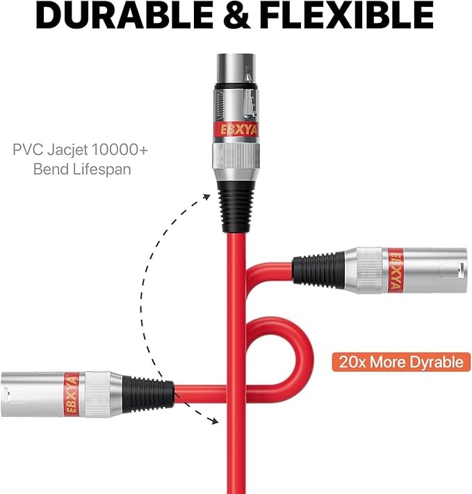 EBXYA XLR Cable 20ft 6 Color Packs - Balanced DMX Cable Male to Female Suitable for Microphones, Radio Station, Stage Lighting