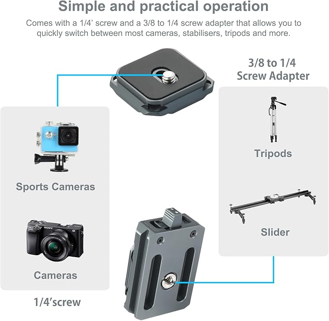 UTEBIT Quick Release Plate Kit, Arcac/F38 Interface Camera Quick Release Plate Mount Quick Setup w/ 1/4" to 3/8" Screw Thread Gimbles Sliders Tripods Adapter for Sony Canon Monopod DSLR Stabilizer
