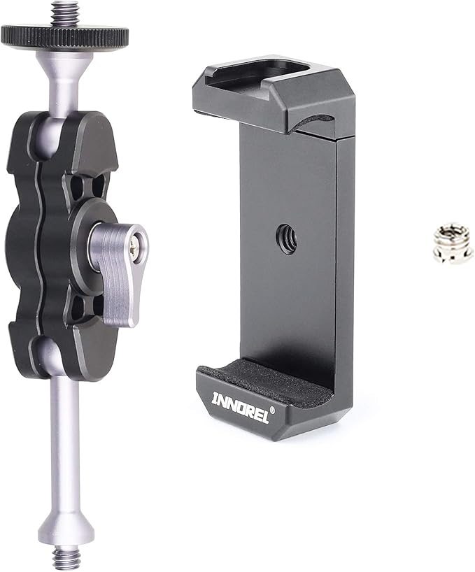Magic Arm and Phone Mounting Clip, INNOREL Universal Aluminum Alloy Telephone Clamp with A 1/4" to 3/8" Screw for Camera Tripod External Shooting Equipments