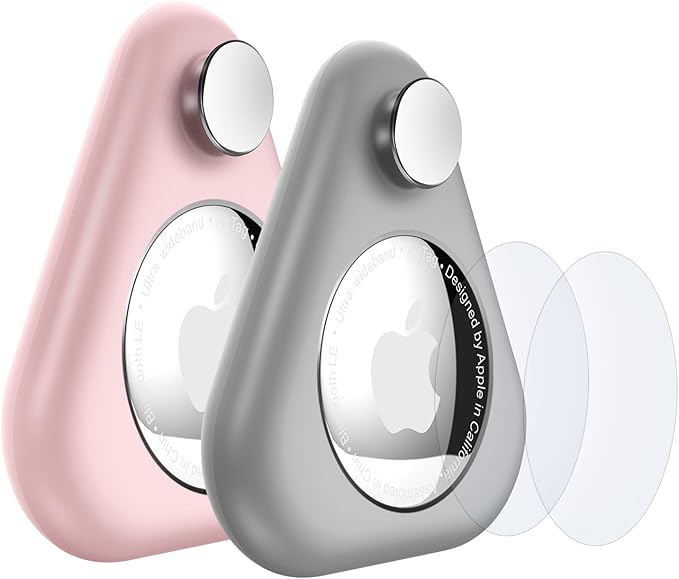 Airtag Holder for Kids Hidden,2PCS GPS Tracker Case, Anti-Removal Airtag ABS Case with Pins, Suitable for Children, Elderly, Pets, Backpack, Luggage（Pink,Gray）