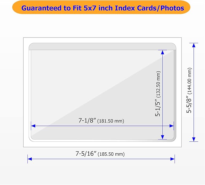 IMAGAME Clear Adhesive 5" x 7" Index Card Pockets with Top Open for Loading, 50 Pack, Plastic Labels Holders for Storage Bins and Library Card, Organizing and Protecting Your Index Cards or Photos