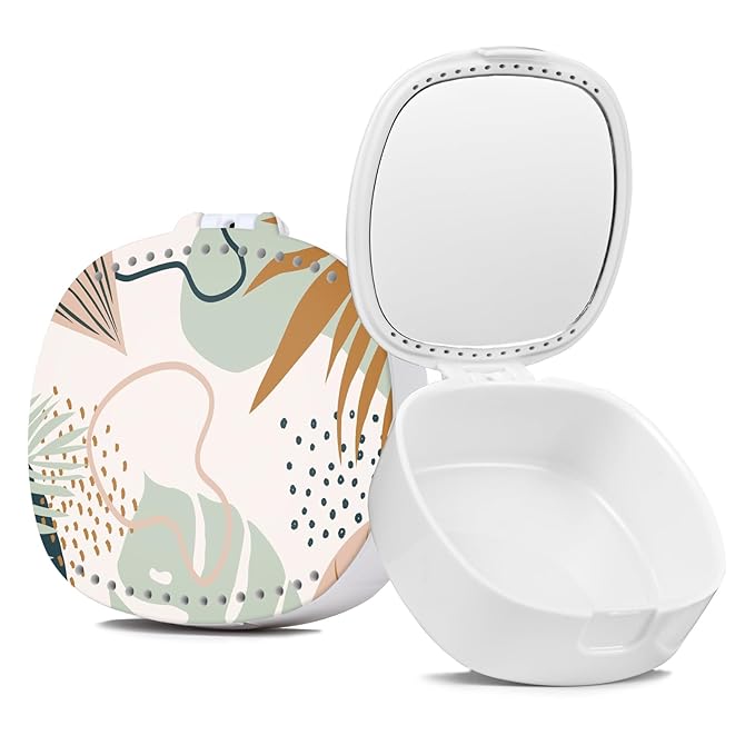 Retainer Case with Mirror & Ventilation Holes for Night Guards,Maple Leaf Green