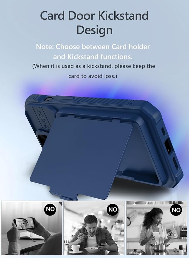 Vihibii for iPhone 15 Pro Wallet Case with Card Holder (4 Cards) & Slide Camera Lens Protective Cover & Kickstand, Heavy Duty Shockproof Rugged Durable Phone Case for iPhone 15 Pro 5G 6.1" 2023, Blue