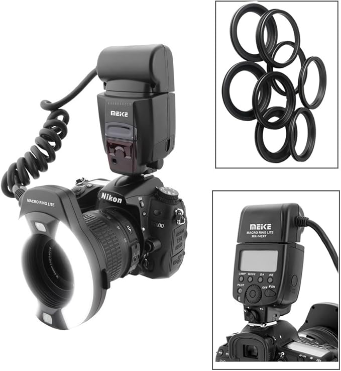 Meike iTTL TTL LED Macro Ring Flash Light for Nikon DSLR Camera, Camera Flash with Hot Shoe Mount d3400 d5600 d5500 d5200 d5100 d7100 d750 d850 d500 d810 d7500