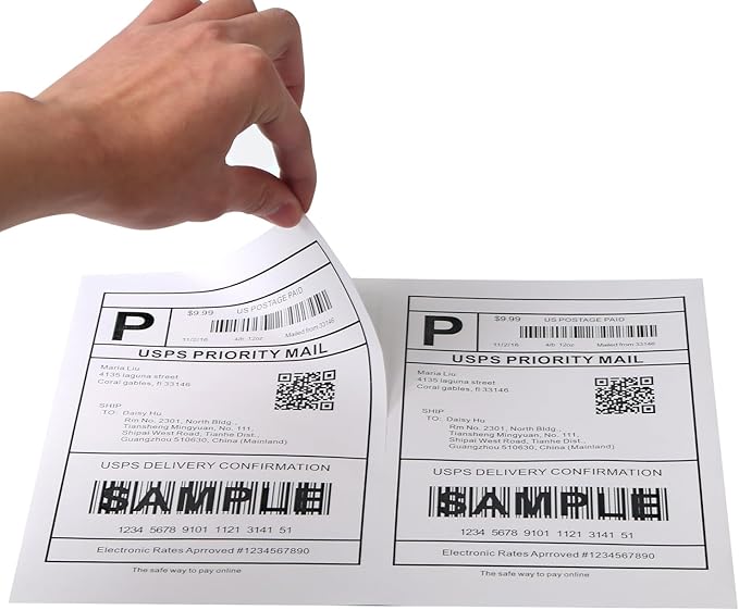 [100 Sheets; 200 Labels] Half Sheet Self Adhesive Shipping Label for Laser & Inkjet Printers, 2 Per Page Self Adhesive Mailing Labels – White 8.5'' x 5.5'' Label Paper