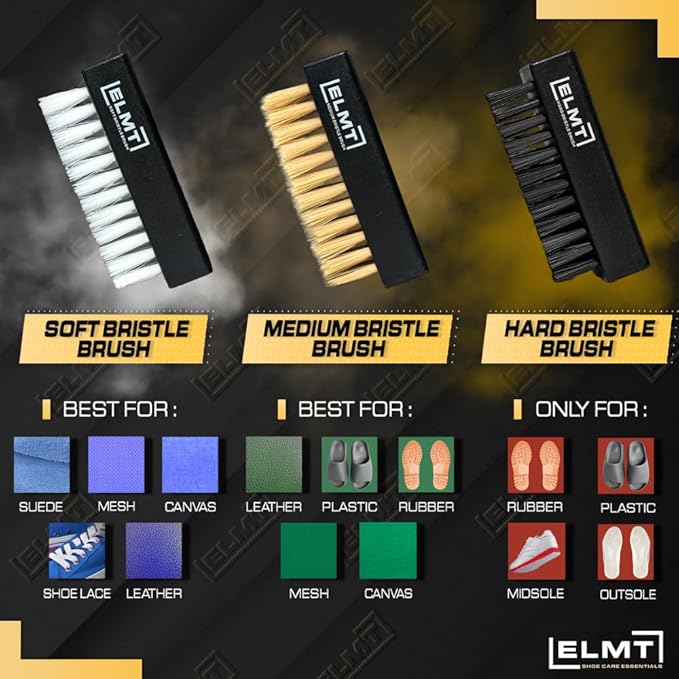 Blackline ELMT Shoe Cleaner Kit — Ideal Sneaker, Canvas, Mesh, Nubuck, Sheepskin, Leather, Suede Shoe Cleaner — US-Made, Safe, 10X Potent Shoe Cleaning Kit (8 oz Solution, 3 Brushes, Microfiber Towel)