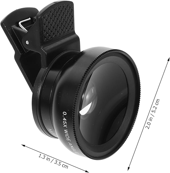 Clip-on Phone Lens 37mm 0.45x Wide Angle Macro 2-in-1 Camera Lens for Smartphones Universal Black for Mobile Photography