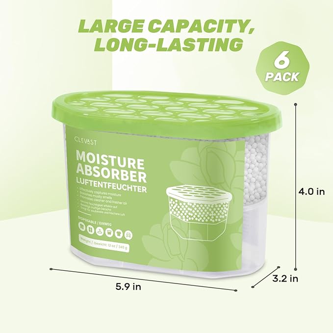 CLEVAST Moisture Absorber Boxes 6 Pack, 12 Oz Dehumidifier for Closet & Bathroom, Humidity Absorber for Wardrobe, Bedroom, RV & Car, Moisture Control, Jasmine Scented