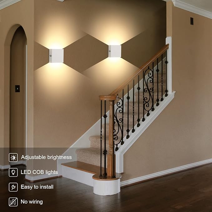 Lightess Rechargeable Wall Sconce Set of 2 with Touch Switch, Dimmable Indoor Wall Lights Battery Powered for Hallway, Warm White, LG9939113