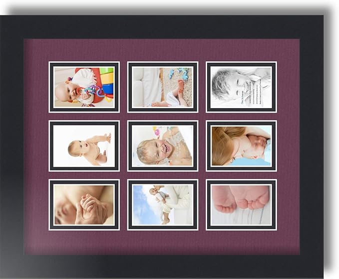 Art to Frames Double-Multimat-78-815/89-FRBW26079 Collage Photo Frame Double Mat with 9-2x3 Openings and Satin Black Frame