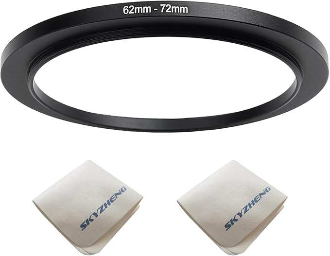 62mm Lens to 72mm Camera Lens Adapter 62mm to 72mm Step Up Ring Adapter Ring for All Brands of UV ND CPL, with Premium Lens Wiping Cloth 2 Pack (62mm-72mm)