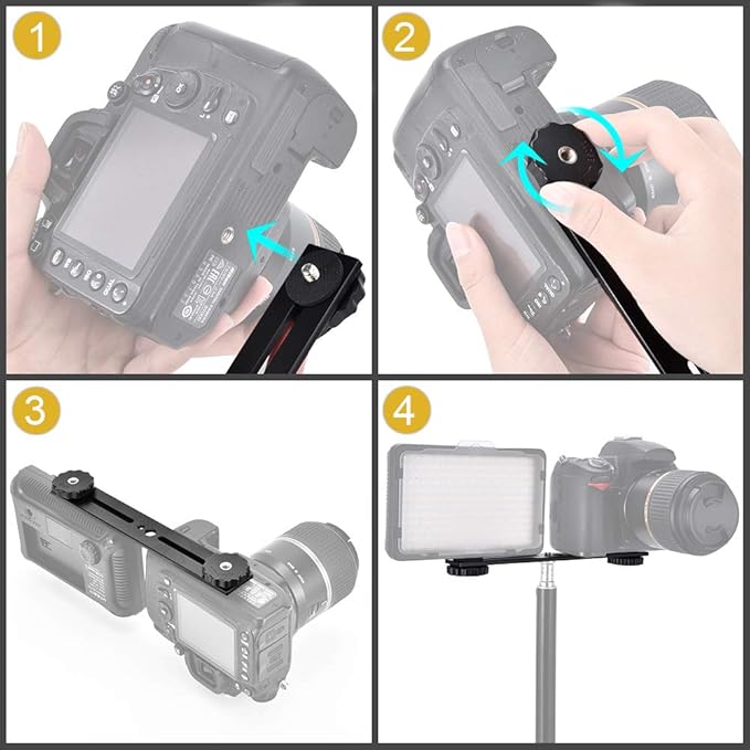 UTEBIT 8 inch Flash Bracket, Dual Camera Mount Extension Bar with 1/4 Screw Hot Shoe, Straight Flash Bracket Tripod Mount for DSLR Camera LED Light Studio Video Microphone, 2Packs