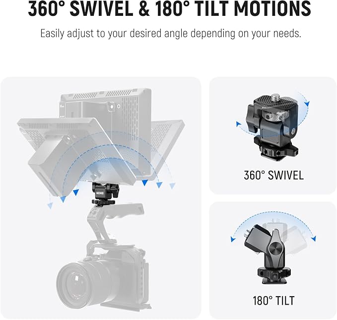 NEEWER Camera Monitor Mount with Cold Shoe, 1/4" Screw for 5" & 7" Field Monitor Compatible with Atomos Ninja V, 360° Swivel 180° Tilt Damping, MA002