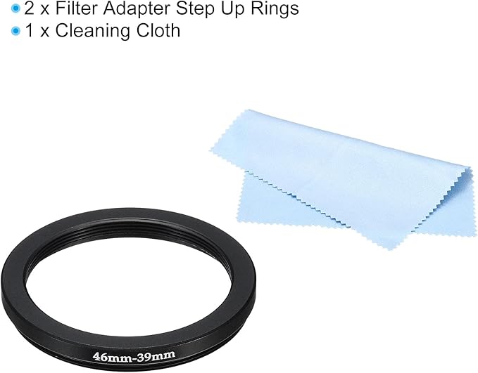 PATIKIL 46mm-39mm Metal Step Down Ring with Cleaning Cloth, 2 Pack Camera Lens Filter Adapter Ring Aluminum Filter Adapter Ring for Camera Lenses Hood, Black