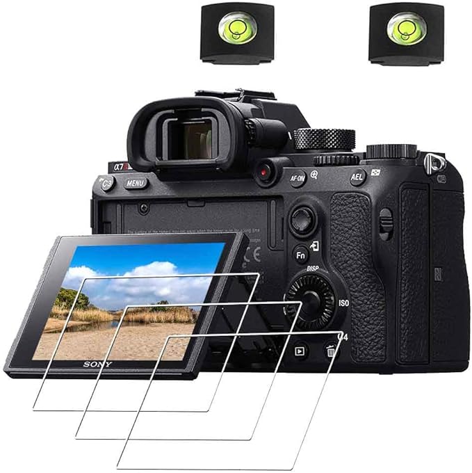 Screen Protector for Sony alpha a7II A7III A7 III A7 II A7R IV A7R III A7R II & Hot Shoe Cover [3+2Pack] 0.3mm 9H Hardness Tempered Glass Cover Anti-Scrach Anti-Fingerprint Anti-Bubble